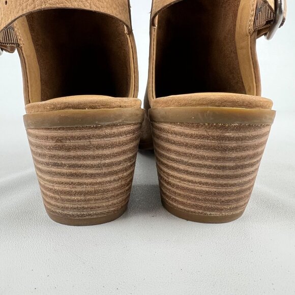 Lucky Brand Womens Bray Peep Toe Bootie Tan Leather Block Heel size 7.5 - Picture 4 of 15